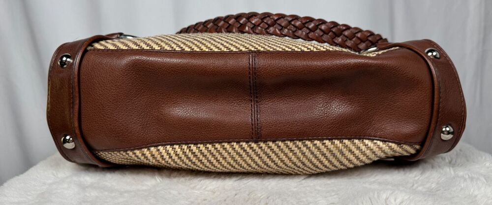 EUC Banana Republic Tan & Brown Woven Shoulder Bag Leather Trim Silver hardware - Picture 8 of 13